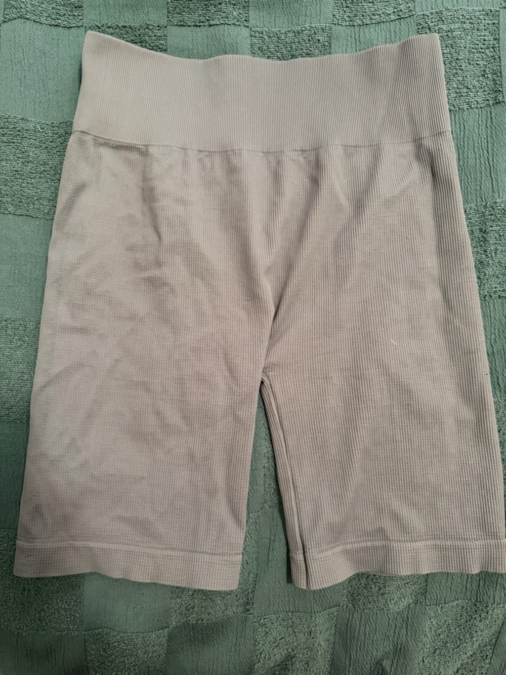 Ribbed High-Waist Biker Shorts - Taupe